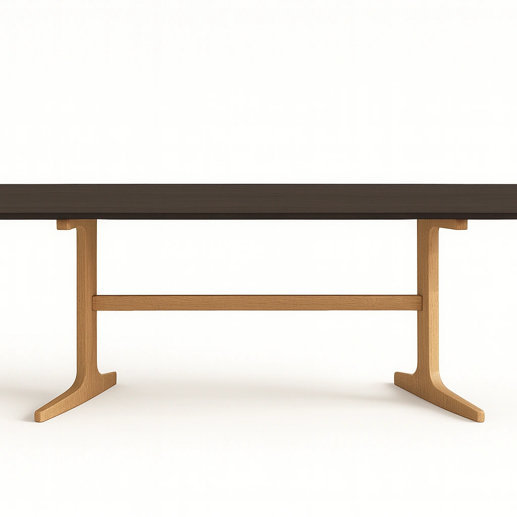 Tavolo rettangolare con piano scuro e struttura in legno naturale-woodhomecraft